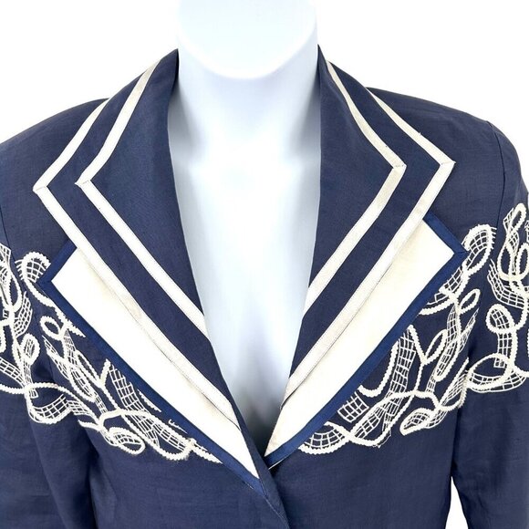 VINTAGE BELLDINI NAVY BLUE WHITE OVERSIZED NAUTICAL BLAZER JACKET - 14 - Picture 2 of 11